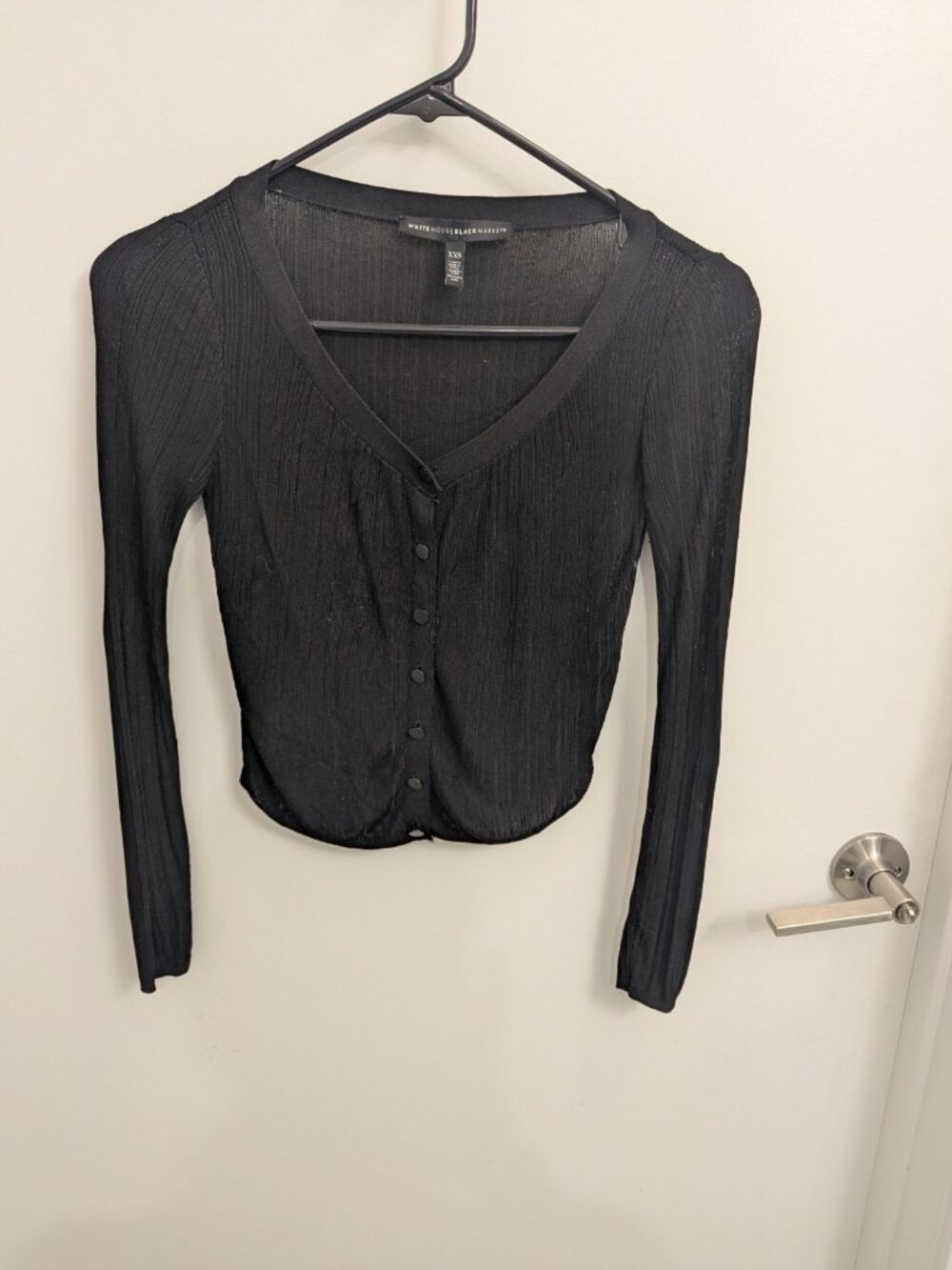 WHBM Black Scoop Neck Mesh Cardigan WHBM XXS Rayon Knit Partially Sheer